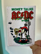 AC/DC Iron On Patch Money Talks While Red Green Yellow Black Embroidered Rock