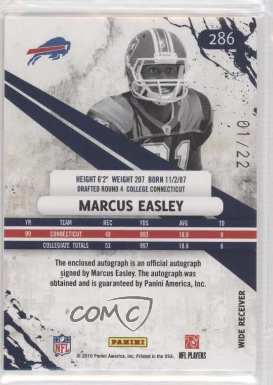 2010 Panini Rookies & Stars Rookie /22 Marcus Easley #286 RPA Patch Auto RC - Image 2 of 2