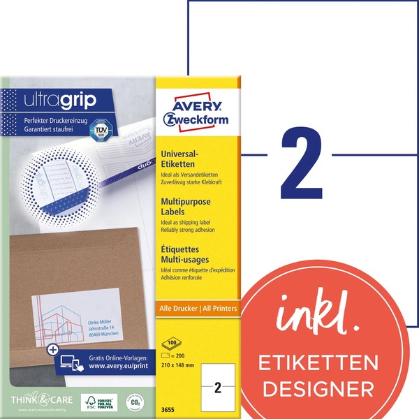 Avery Zweckform Universal-Etiketten, 210 X 148 Mm, Weiß 1 Bis 40 Stk Spare 22%-image