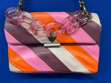 KURT GEIGER Kensington Crossbody Bag Metallic Quilted Chain Strap Acrylic Strap