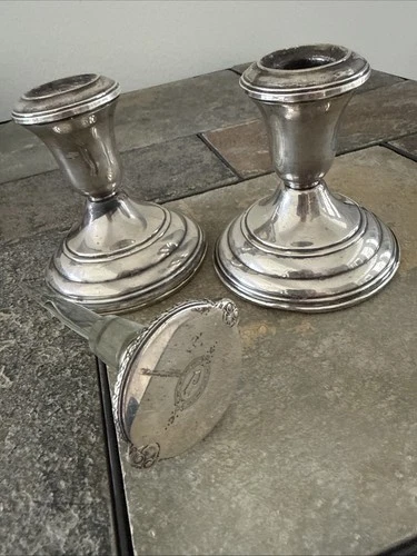 Vtg Pair Reed & Barton Sterling Silver Weighted Candlestick Holders Plus Topper