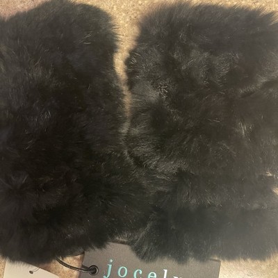 Jocelyn Black Rabbit Fur Open Fingers Mittens