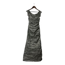Alex Evenings Silver Metallic Long Ruched Evening Gown Size 6 Formal