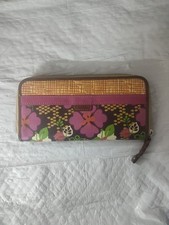 Fossil Floral Vintage Multicolor Zip Around Canvas Coated Women's Wallet