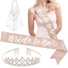 Rose Gold Glitter Bachelorette Party Kit Bride Sash Tiara Veil Tattoos Set