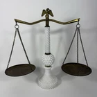 Vintage Milk Glass Hobnail Balance Scale Brass Eagle Decorative