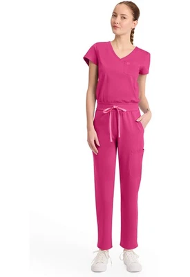 Pink Power Med Couture AMP KNIT Scrubs V Neck Jumpsuit MC550 PKNO - Image 1 of 4