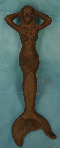 USED Sitting Mermaid Figurine Statue 5" Rustic Cast Iron Nautical Tropical Decor