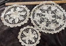 Handmade Lacework Italian Ecru Lace Doily Mat Flower Set Of 3