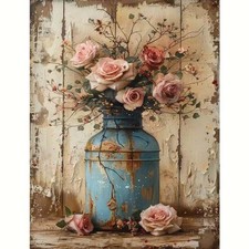 Vase Pink Flowers Diamond Art Kits for Adults,5D Diamond Painting Kits for Be...