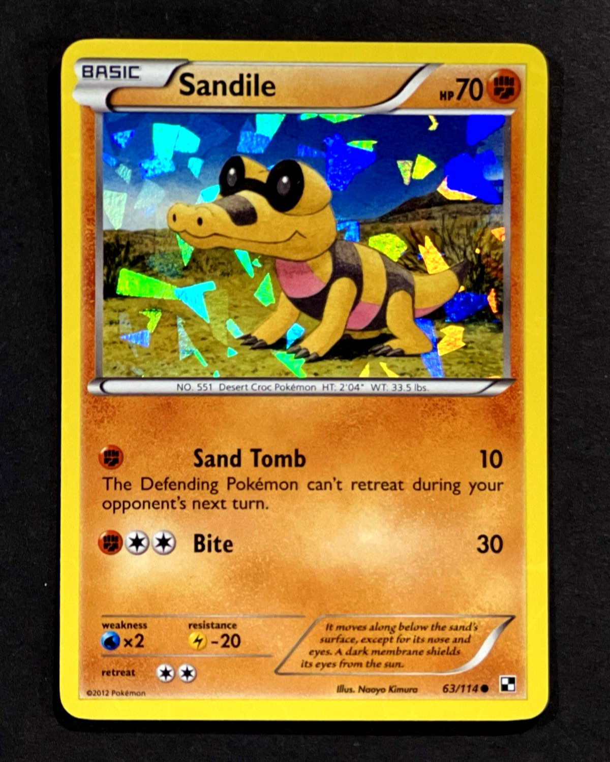 2011 Pokemon SANDILE Black & White Base Set CRACKED ICE HOLO Card 63/114 - MINT