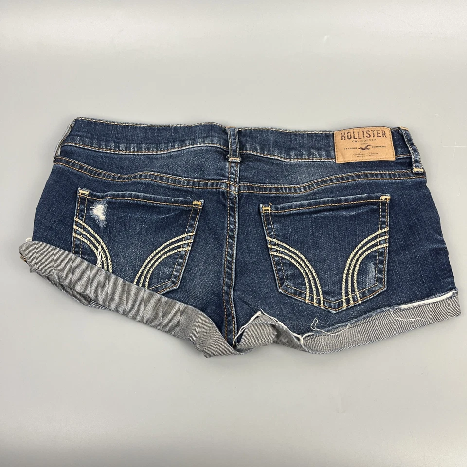 Hollister Y2K Women Distressed Denim short Shorts Blue 25 distressed cheeky - Image 4 of 4