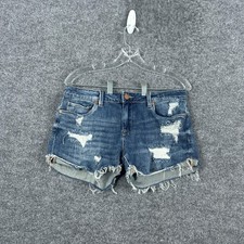 BLANKNYC The Fulton Shorts Womens 27 Blue Distressed Denim Roll Up Cutoff Frayed