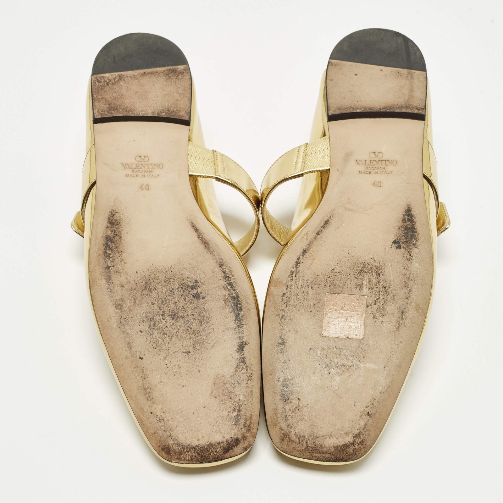 Valentino VLogo Size 40 Gold Leather and Patent Leather MaryJames Ballet Flats thumbnail 6