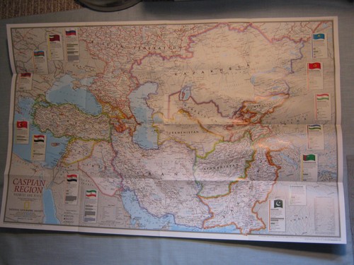 CASPIAN SEA REGION MAP PHYSICAL & CULTURAL National Geographic May 1999