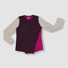  395 Neiman Marcus Womens Brown Asymmetric Colorblock Cashmere Sweater Size L