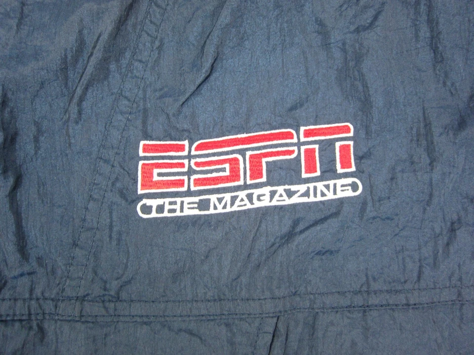 Chaqueta cortavientos vintage ESPN para hombre extra grande XL azul satinado bombardero años 90 Foto 3 de 4