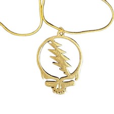 Grateful Dead Gold Plated Stainless Steel Snake Chain Necklace Steal Your Face