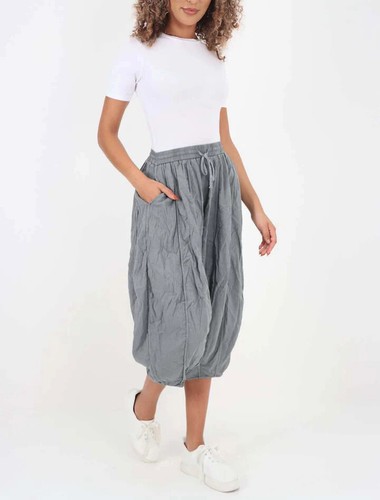 Ladies Side Pocket Italian Panelled ¾ Length Joggers Elastic Waist Linen Trouser - Picture 17 of 45