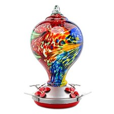 Muse Garden Hummingbird Feeder for Outdoors Hand Blown Glass 32 Ounces Ant Mo...