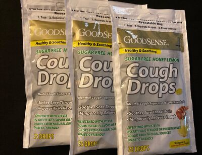 Good Sense Sugar-Free Honey Lemon Cough Drops - 3 Bags Total 75 Drops