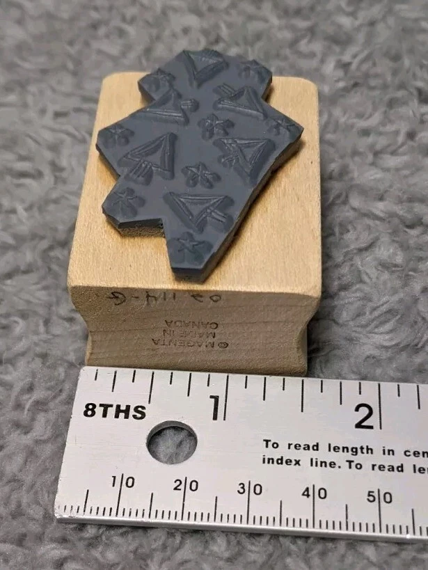 Carimbo de borracha magenta montado em madeira árvores de férias estrelas feito no Canadá 02114-G - Imagem 3 de 4