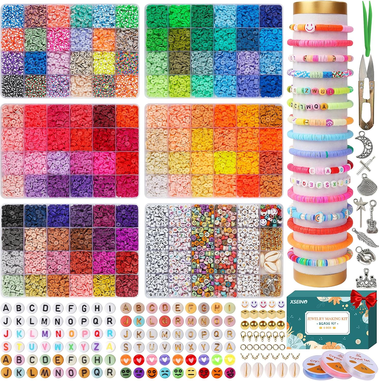 23000Pcs Clay Beads Bracelet Making Kit6Boxes 125Colors Friendship Polymer Beads
