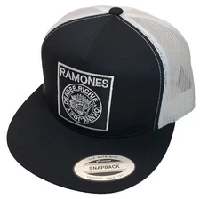 RAMONES Patch on Trucker Hat Yupoong/YP Classic 6006 Snapback Black/White 