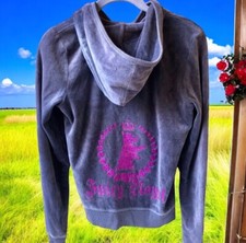 Juicy Couture Hoodie Velour Jacket Zip Gray Y2K Logo Scotty Dog Womens Medium M