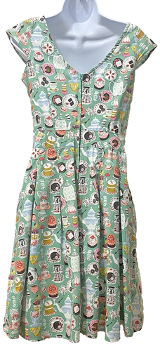 Retrolicous Dress Med Mad Hatters Tea Green Garden Party Novelty All Over Print - Picture 2 of 12
