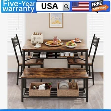 Dining Table Set Kitchen Table and 2 Chairs with Storage Bench with Wine Rack
