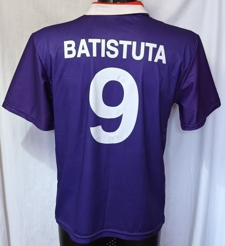 Maillot De Foot Vintage Fiorentina 1995 – Extérieur Rouge – Bati-stuta #9 – Taille XL