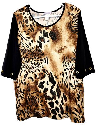 Women's Essential Wild Print Relaxed Fit Blouse w/ Gold Glitter Dusting Size 2XL