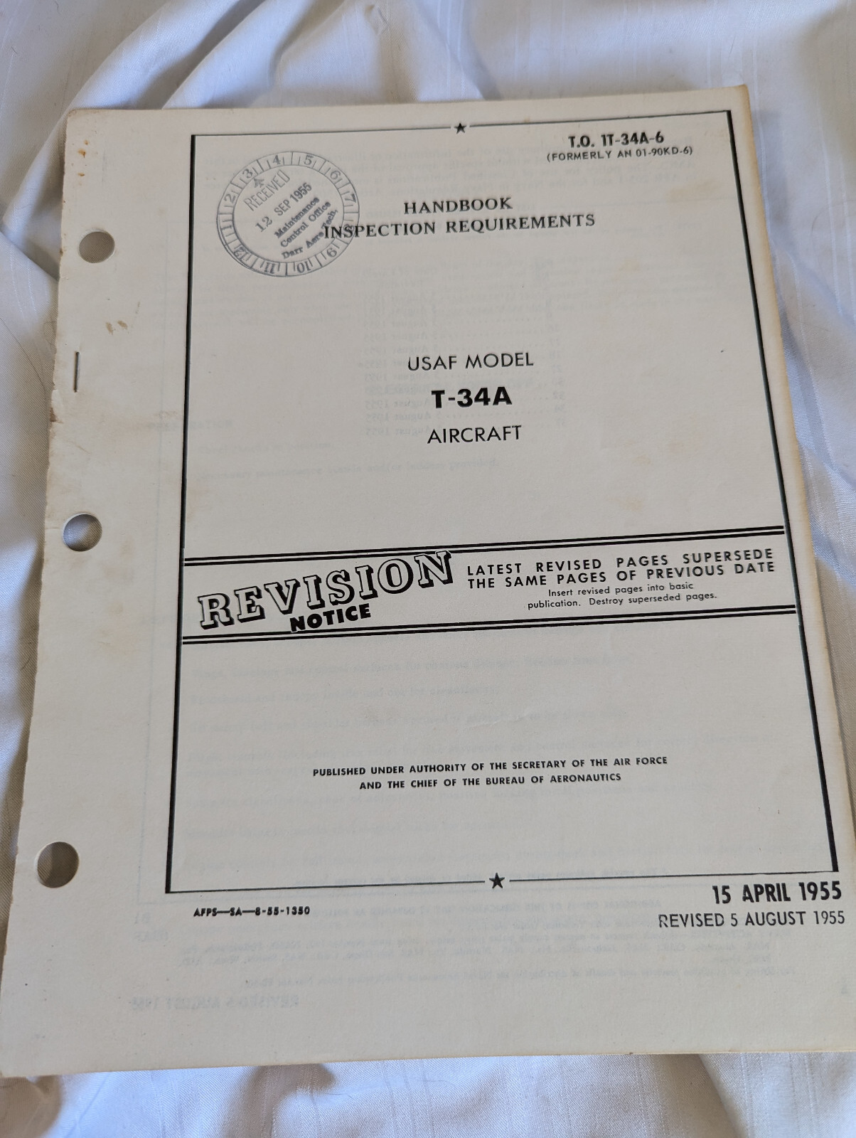 USAF Model T-34A Aircraft Handbook Inspection Requirements 5 August 1955