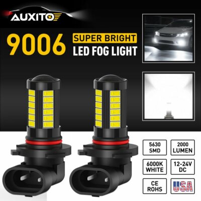 2X 9006 Fog Lights Bulb LED 6000K White Car Driving DRL Lamp AUXITO High Power