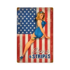Stars and Stripes Vintaged Metal Sign - Hand Made in the USA with American Steel