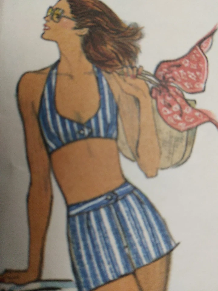 Bathing Suit Bra Top Shorts Coverup Top 12 VOGUE 9188 Sewing Pattern UC VTG 70s - Image 4 of 4