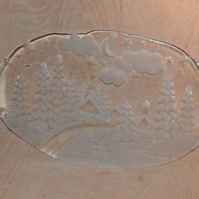 Glas Weihnachten Kuchen Stollen Servierplatte Winterland Studio Nova oval Vintage