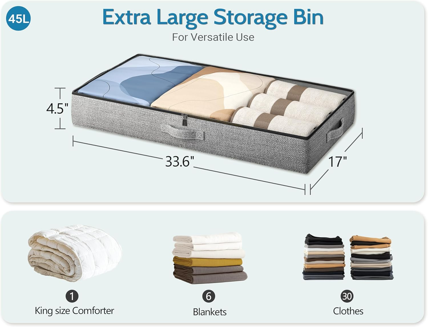 2-Pack under Bed Storage Bins 4.5 Inch Low Profile Organizer with Sturdy Sides