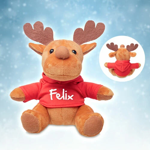 MOB Plüsch Rentier mit Hoodie - Stofftier mit Wunschname Weihnachten Geschenk Geburt
