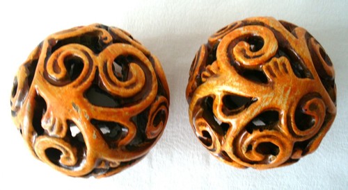 2~ORNATE~Pierced~ORANGE~3.5"~Clay~PLASTER~Carpet Ball~TEALIGHTS~Candles - Picture 7 of 12