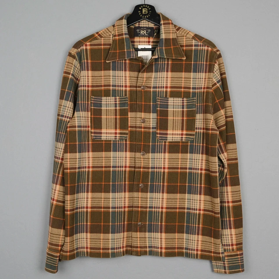 Con etiquetas RRL Ralph Lauren Grueso Cordón Textura Cuadros Camisa de Trabajo Sobreshir G1N Foto 2 de 4