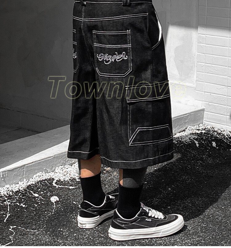 パンツ 00s gimmick cargo baggy denim shorts Men Baggy Denim Cargo Shorts Gang Chicano Hip-Hop Loose Pants