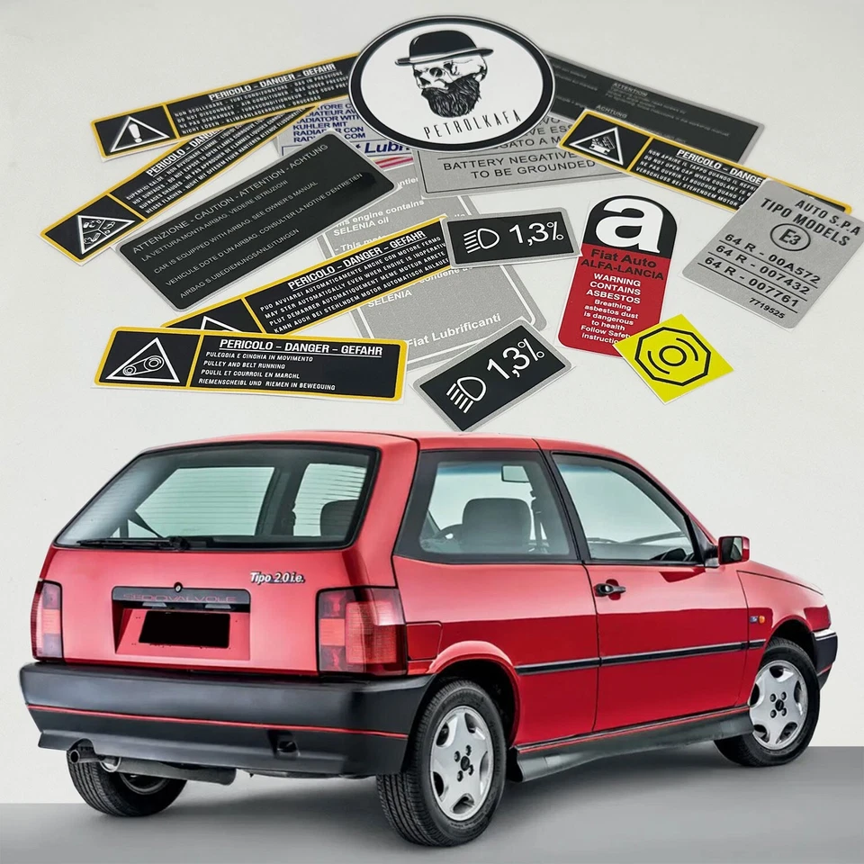 Etiquetas adhesivas del motor Fiat Tipo Sedicivalvole restauración precaución Foto 4 de 4