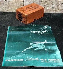 Vintage Perrine Free Stripping Automatic Reel #30 Empty Box & Sales Brochure WoW