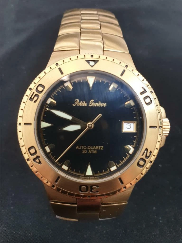PETITE GENEVE AUTO QUARTZ 18K GP UNISEX WATCH eBay