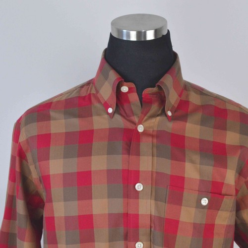 Orvis Mens Shirt M Red Brown Plaid Long Sleeved Cotton - Picture 2 of 9