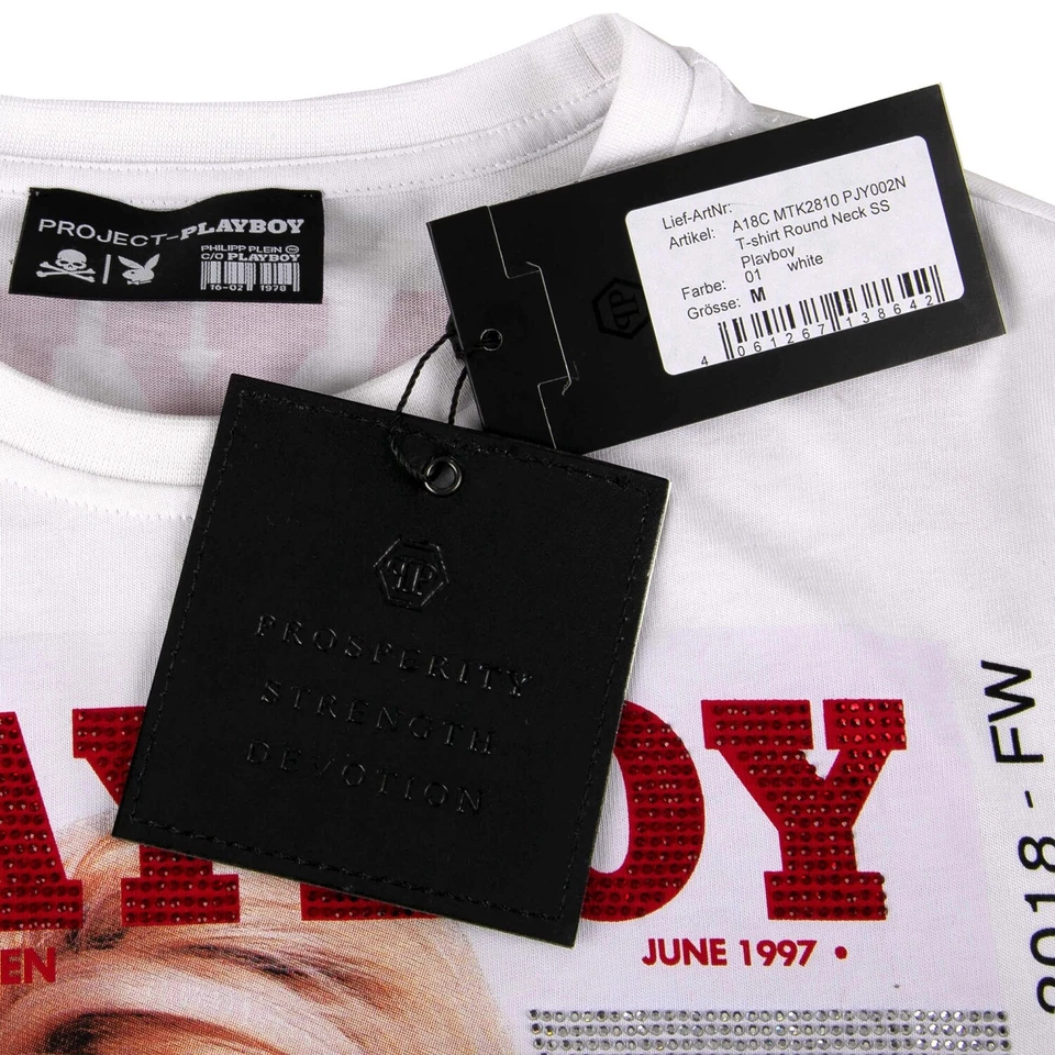 Camiseta PHILIPP PLEIN x Playboy V. Silvstedt Cristales Estampados Blanca 08455 Foto 3 de 4