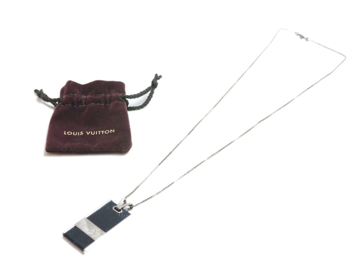 Authentic LOUIS VUITTON Necklace Damier Graphite Plate