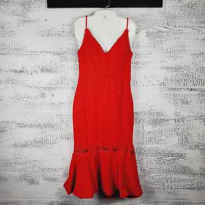 Bisou Bisou Michele Bohbot Red Lace Trim Tier Midi Mermaid Dress | eBay Bisou Bisou Michele Bohbot Red Lace Trim Tier Midi Mermaid Dress | eBay